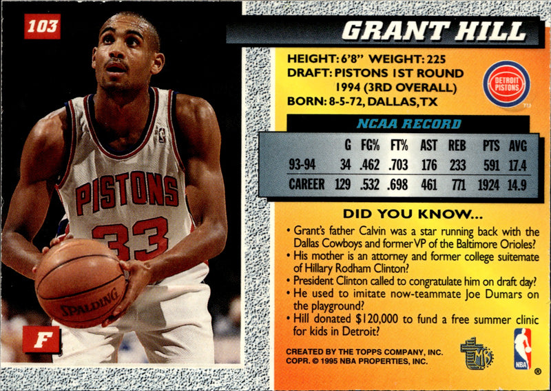 Grant Hill Base Topps Embossed 103 NM1