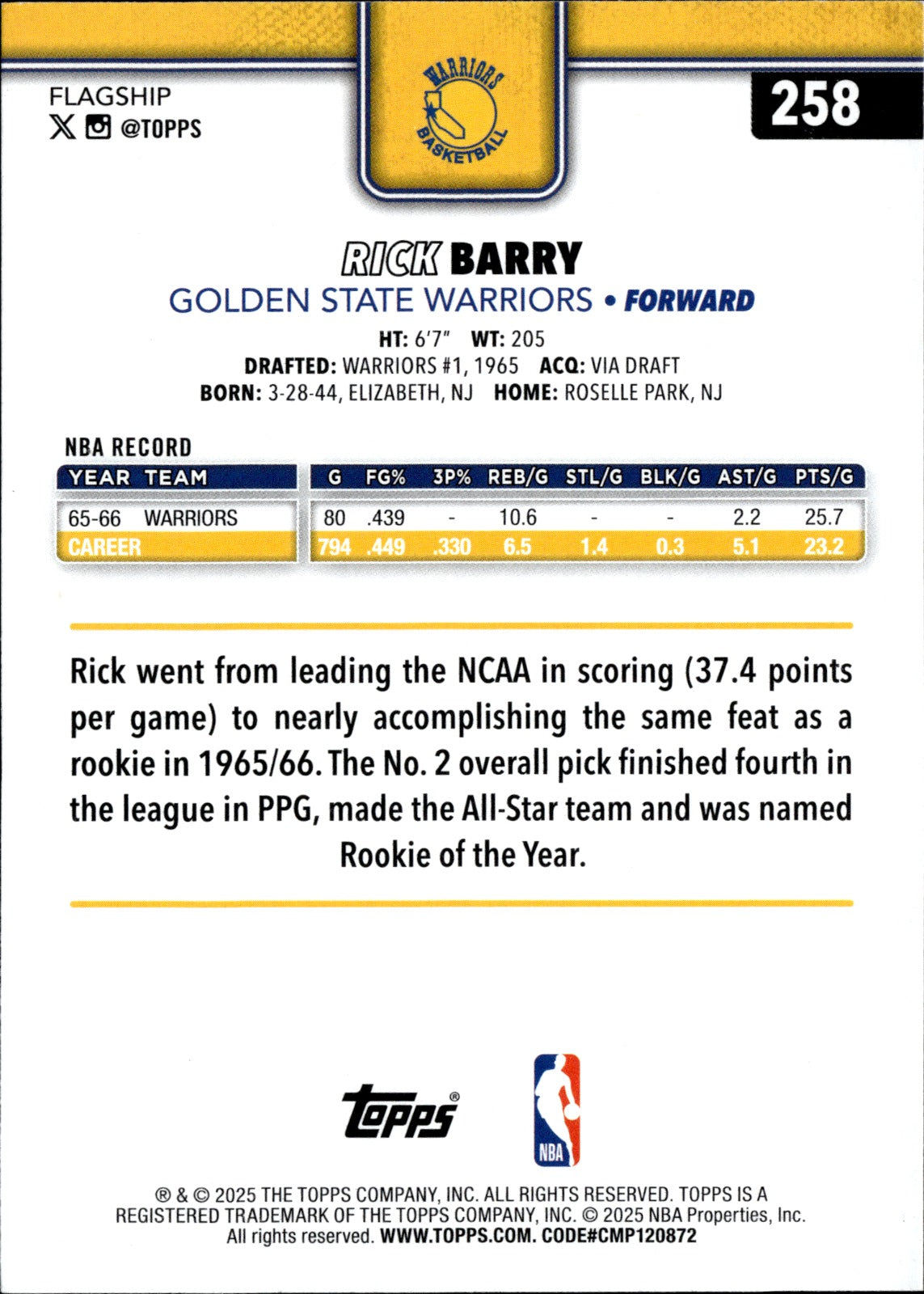 Rick Barry Base Topps 258 NM1
