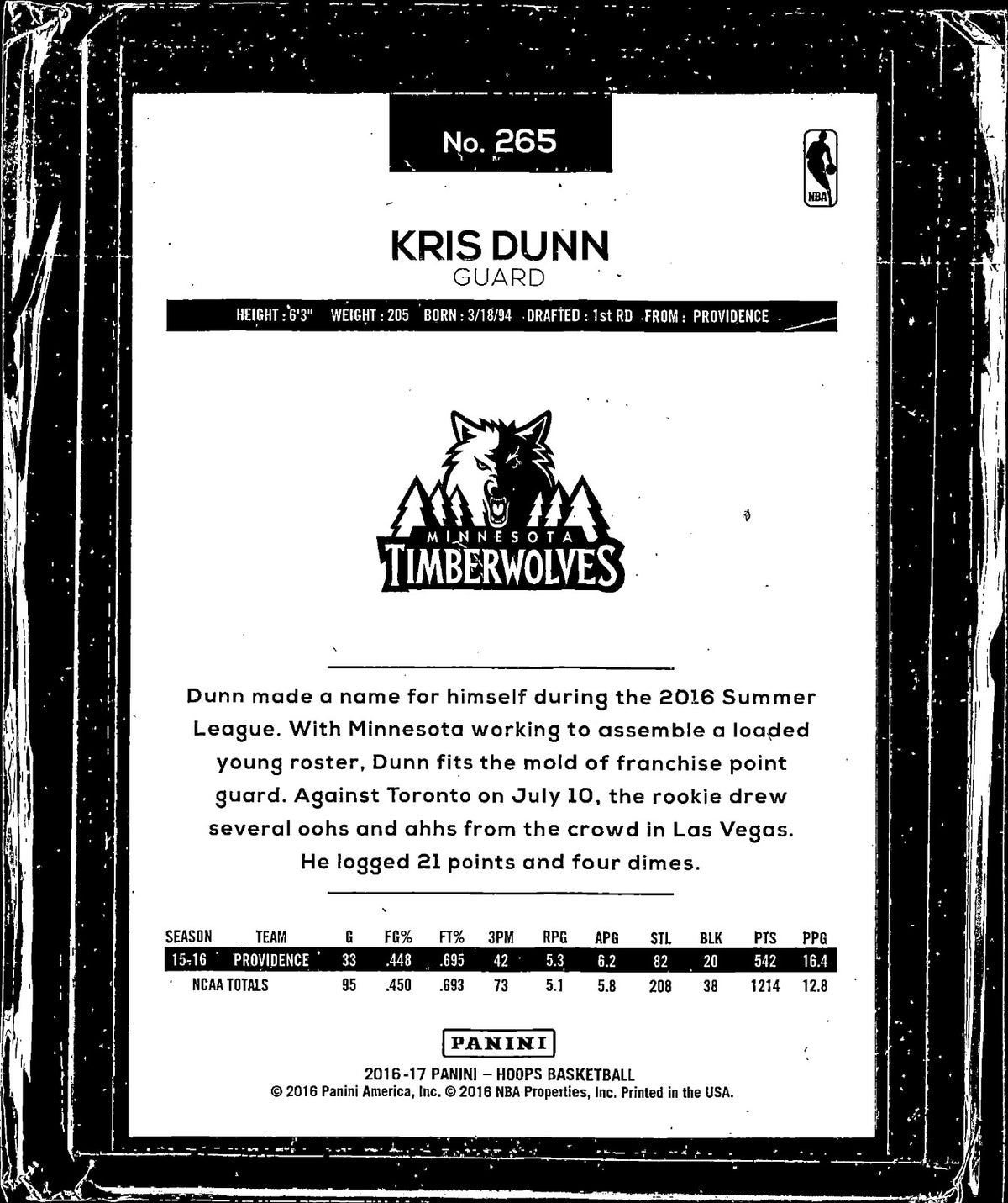 Kris Dunn Base Hoops 265 NM1