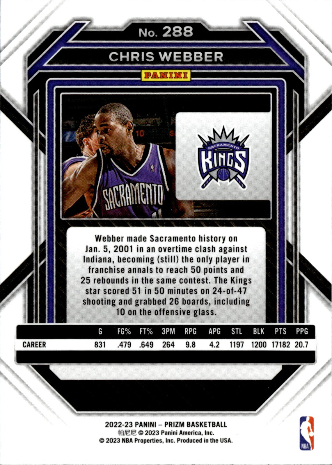 Chris Webber Base Panini Prizm 288 NM1