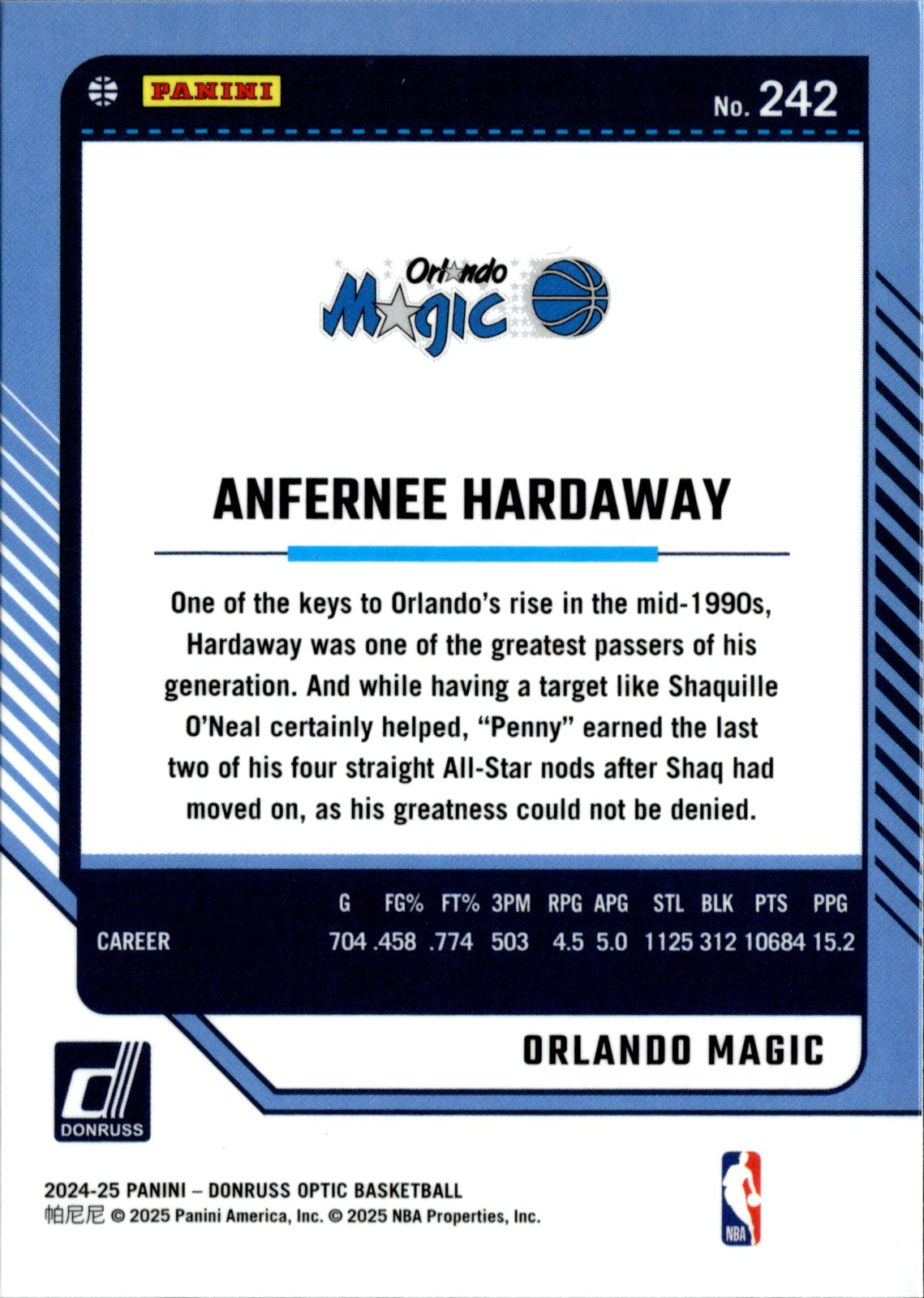 Anfernee Hardaway Base Donruss Optic 242 NM1