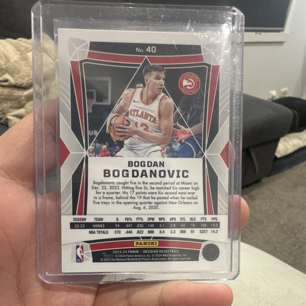 Panini Obsidian Cosmic Insert Bogdan Bogdanovic Atlanta Hawks No. 401