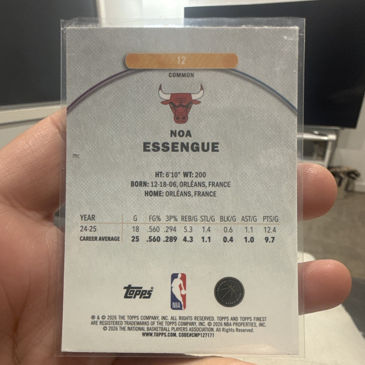 Topps Finest Noa Essengue Rookie RC Chicago Bulls NBA Basketball Card #121