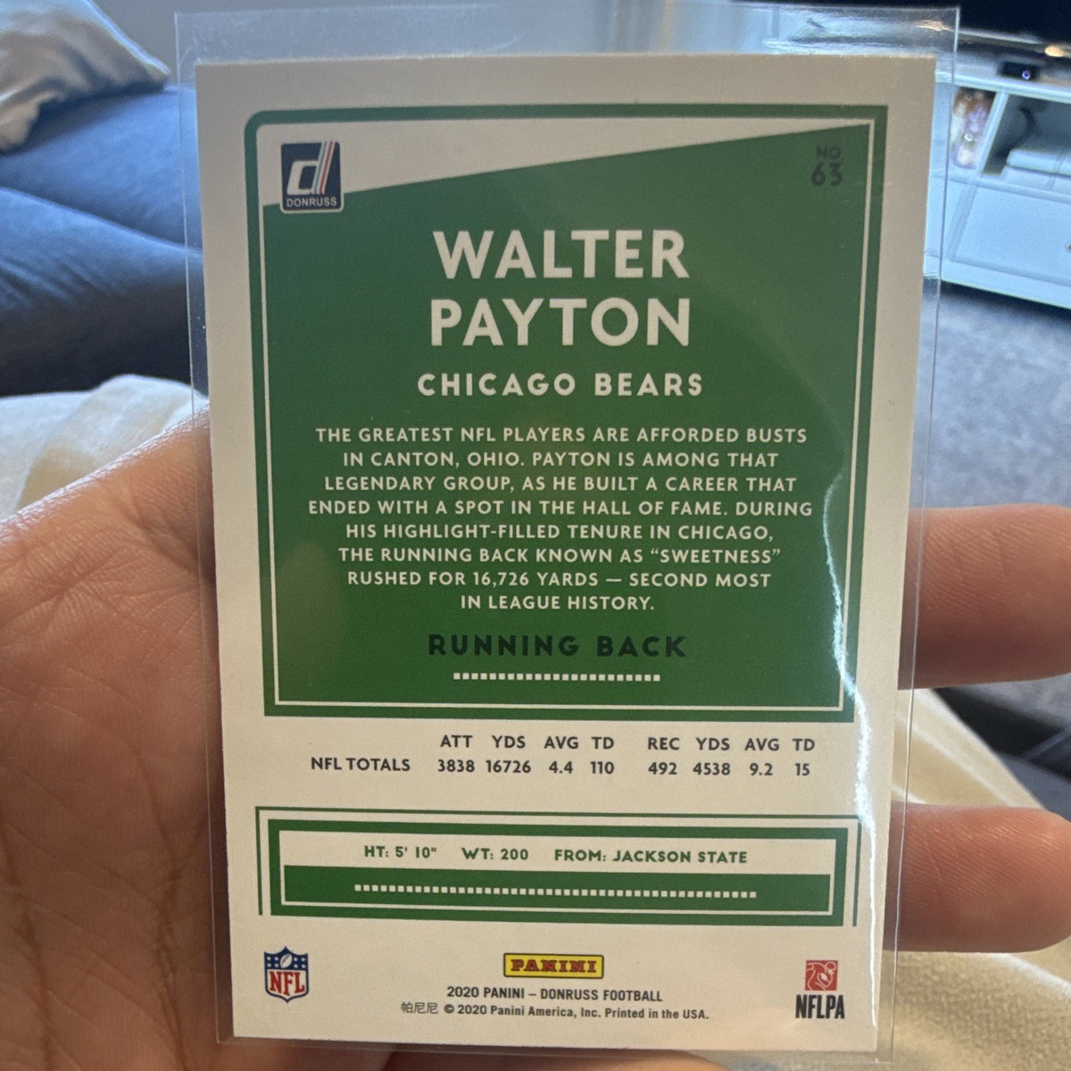 Panini 2020 Donruss Football Walter Payton Press Proof #63 Chicago Bears1