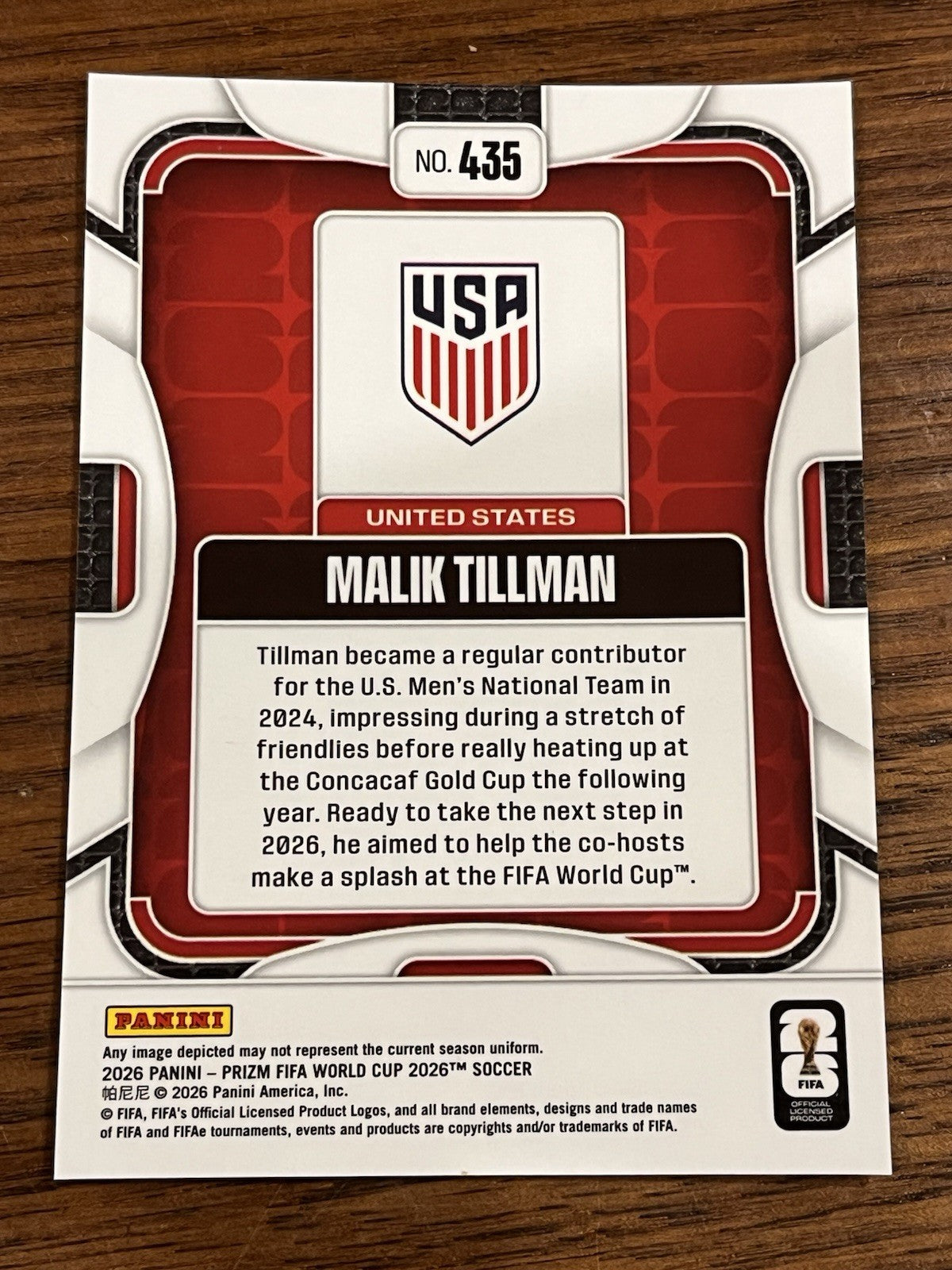 Panini Prizm 2026 FIFA World Cup Base Set Malik Tillman #435 United States2