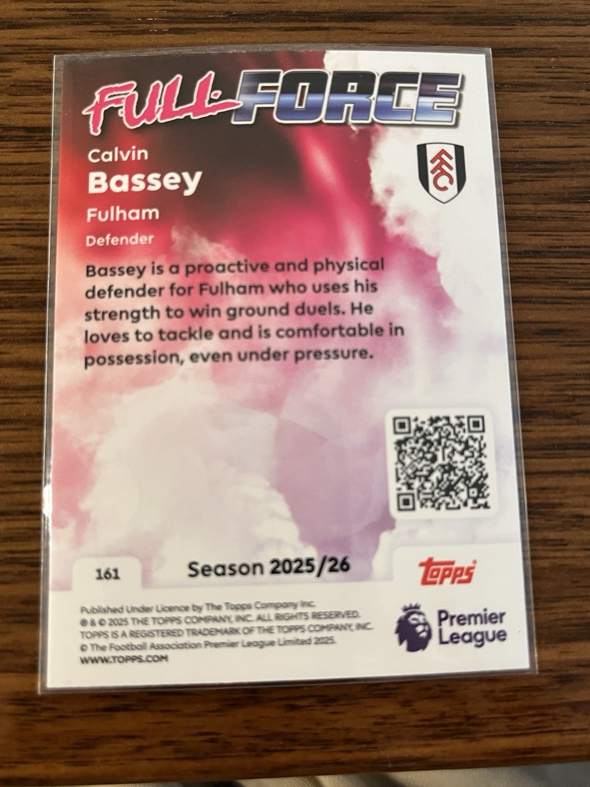 Topps Premier League Full Force Insert Calvin Bassey Fulham #161 2025/262