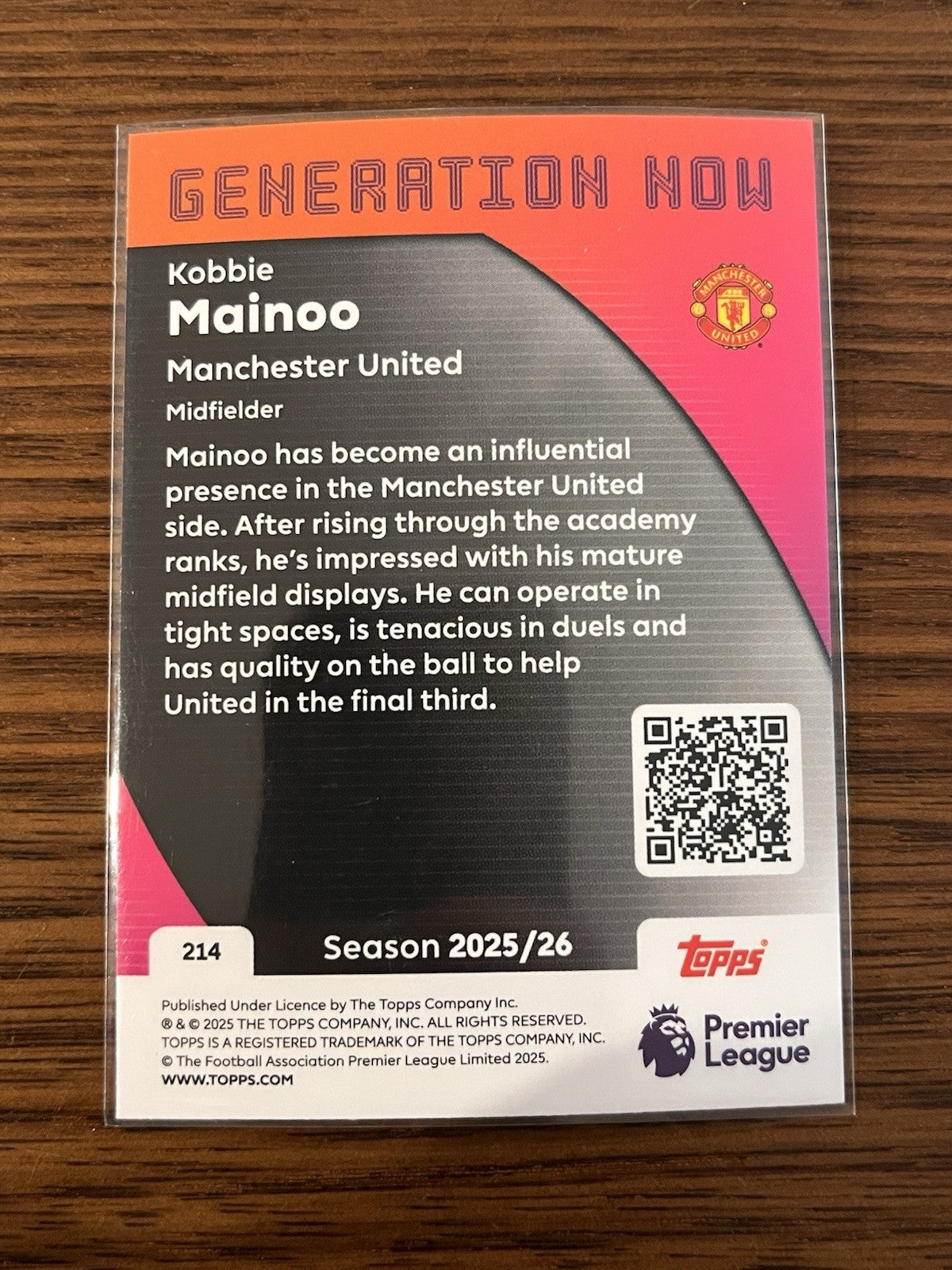 Topps Premier League Generation Now Insert Kobbie Mainoo Man Utd #214 2025/262