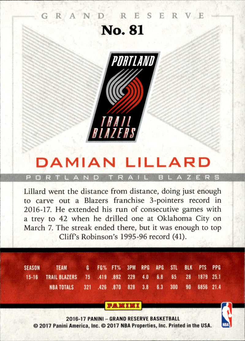 Damian Lillard Base Panini Grand Reserve 81 NM1