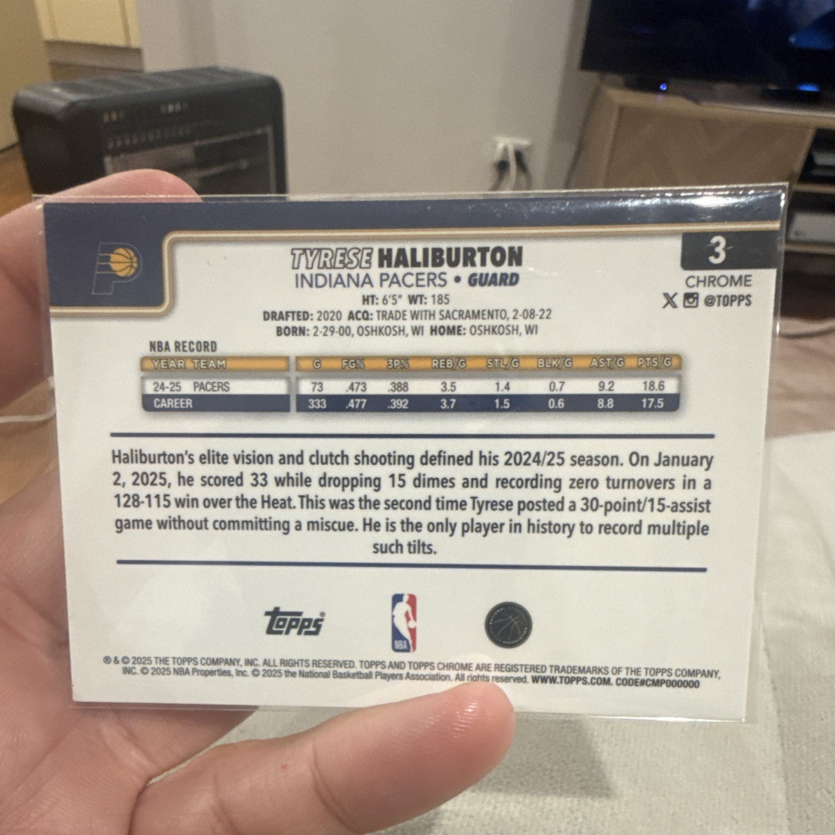 Topps Chrome Tyrese Haliburton Indiana Pacers 2024 25 #3 NBA Card1