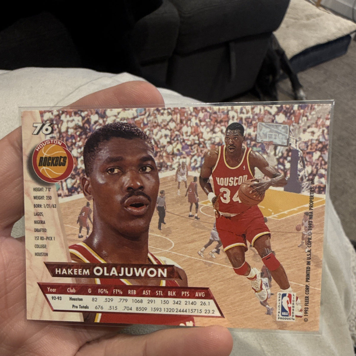 Fleer 1993 Fleer Ultra #76 Hakeem Olajuwon Houston Rockets NBA Card1