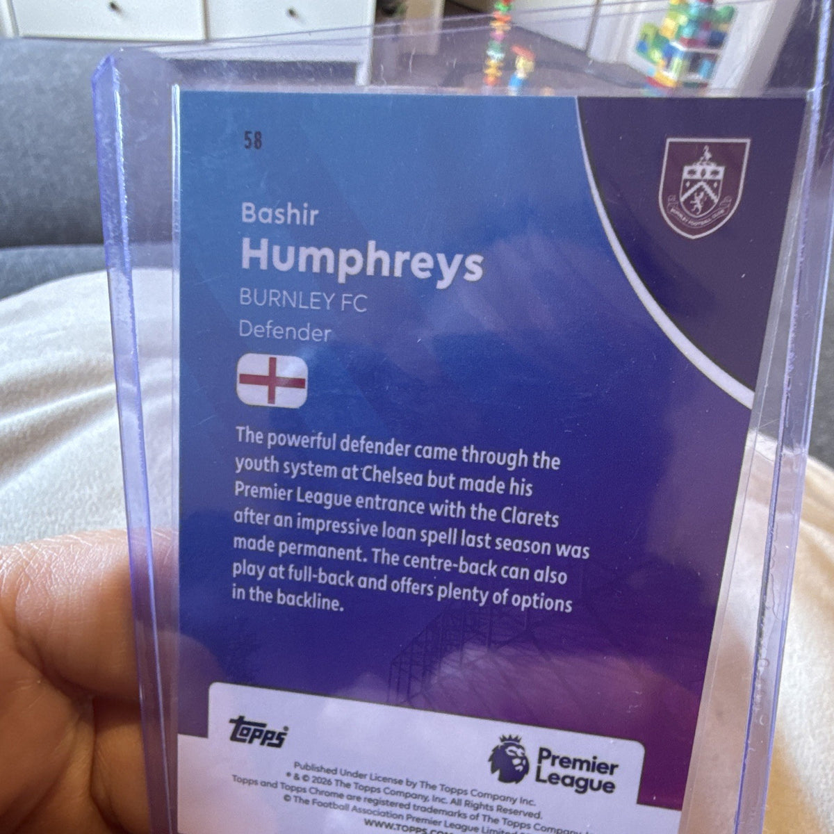 Bashir Humphreys Rookie Topps Chrome Premier League Burnley FC 583