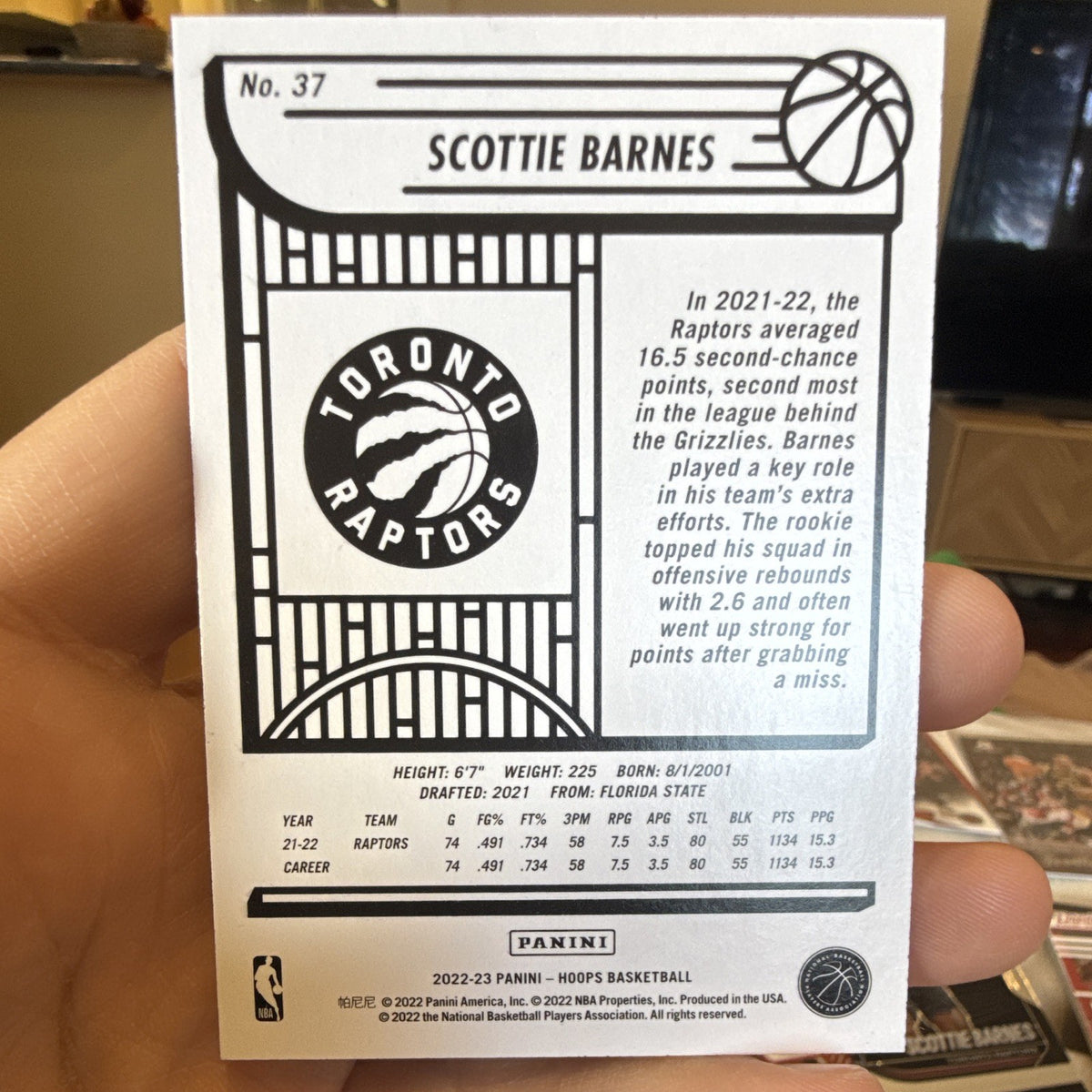 Panini 2022 23 NBA Hoops Scottie Barnes Rookie 37 Toronto Raptors1