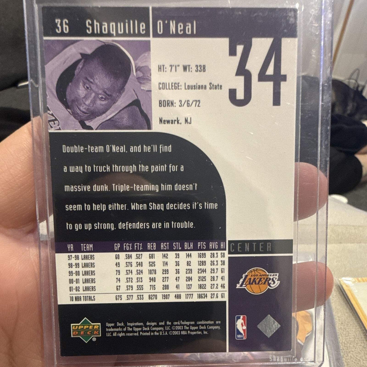 Upper Deck 2002 03 Inspirations Shaquille O'Neal Los Angeles Lakers #36 NBA1