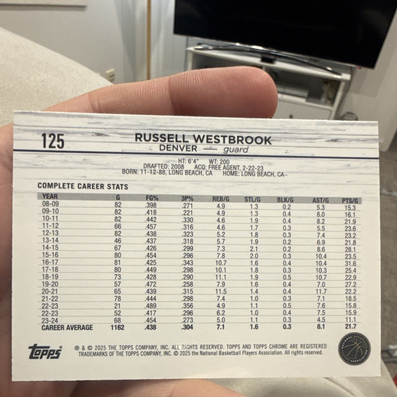 Topps Chrome Russell Westbrook Denver Nuggets #125 Hologram Basketball Card1