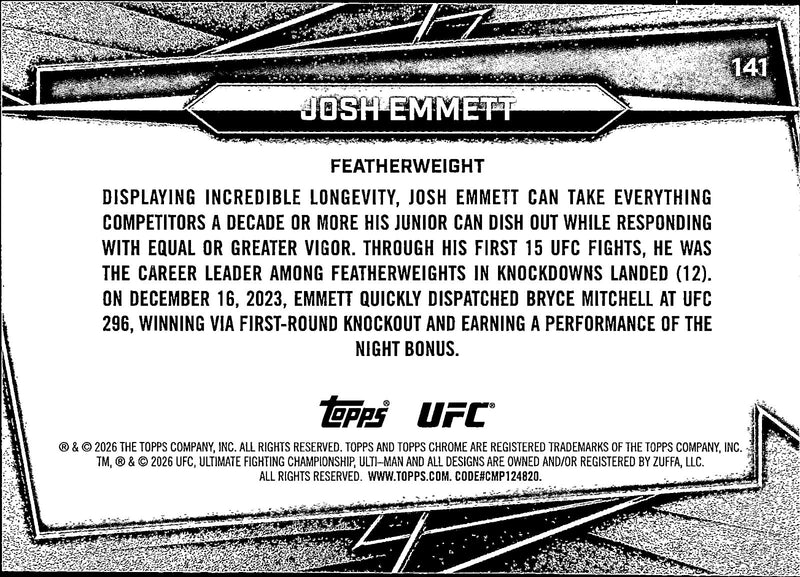 Josh Emmett Base 141 Topps Chrome NM1