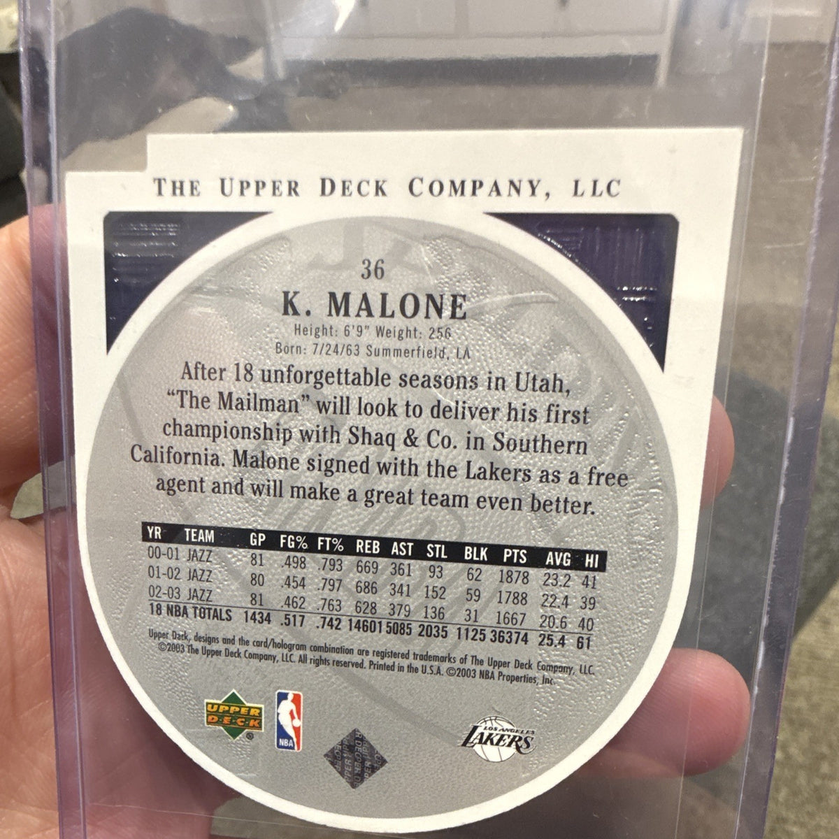 Upper Deck Karl Malone Base Upper Deck Standing "O" 2003 #36 Los Angeles Lakers1
