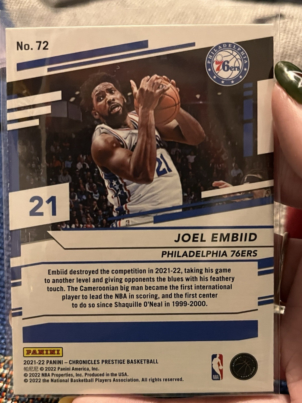 Panini 2021 22 Chronicles Prestige Basketball Joel Embiid Base #72 76ers2