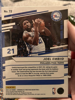 Panini 2021 22 Chronicles Prestige Basketball Joel Embiid Base #72 76ers2