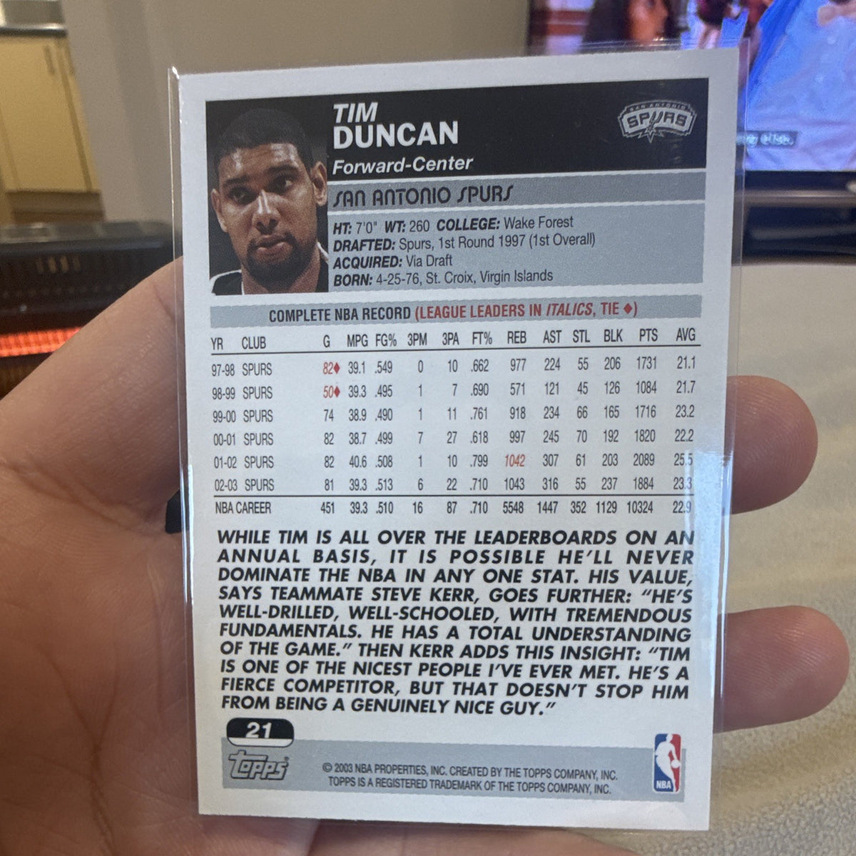 Topps Tim Duncan Base 2003 04 Topps #21 San Antonio Spurs NBA Card1
