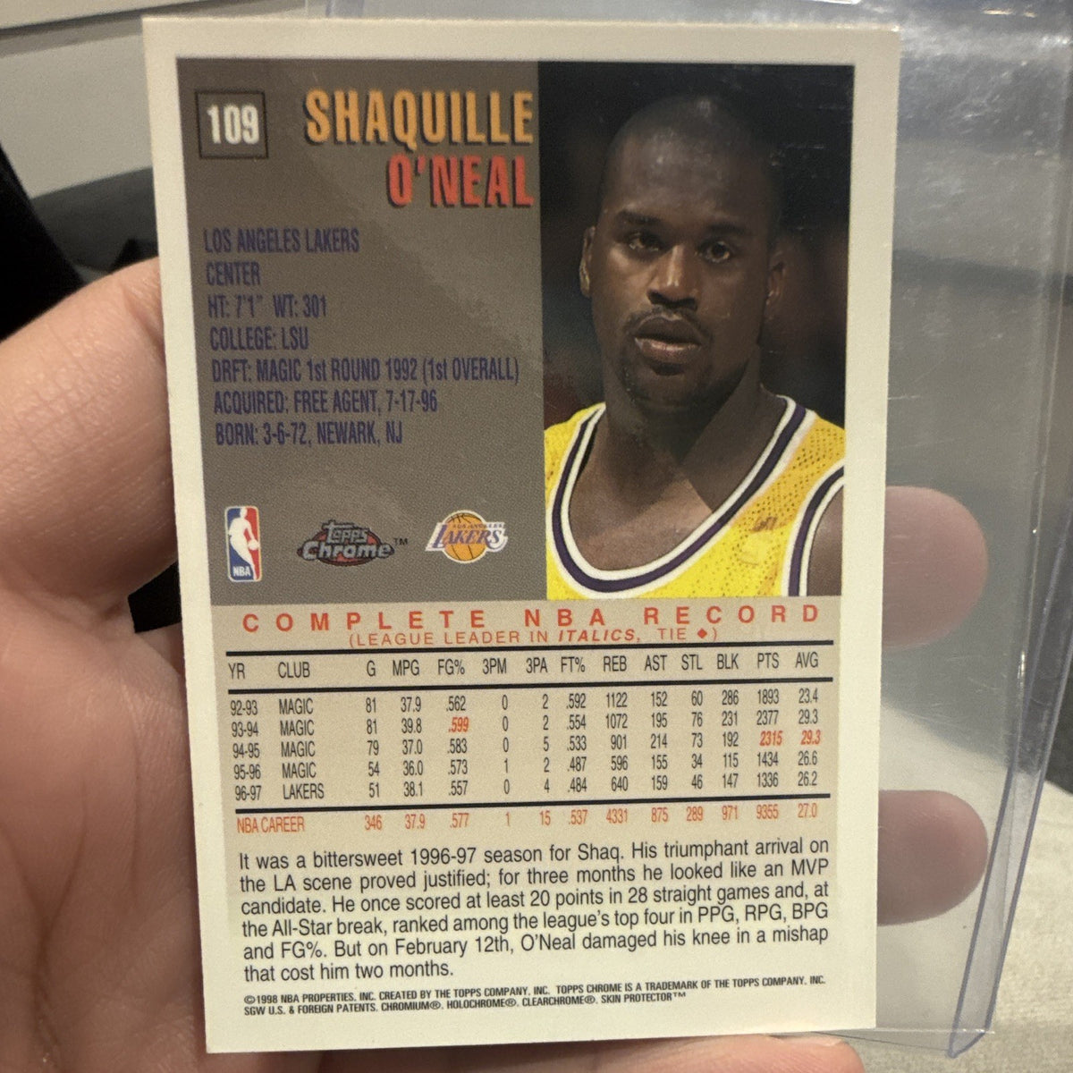 Topps Shaquille O'Neal Complete NBA Record Insert Topps Chrome 1998 #1091