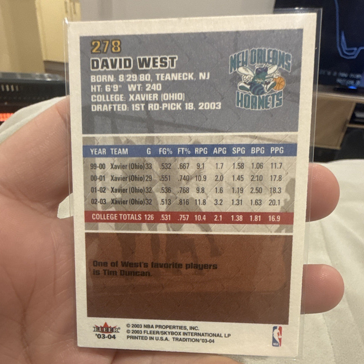 Fleer Tradition David West Rookie 2003 04 New Orleans Hornets #2781
