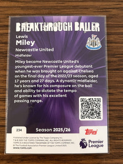 Topps Lewis Miley Breakthrough Baller Insert Premier League 234 2025/26 NUFC2