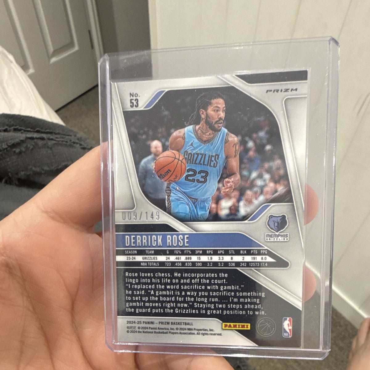 Panini Prizm 2024 25 Derrick Rose Purple Prizm 009/149 Grizzlies #531