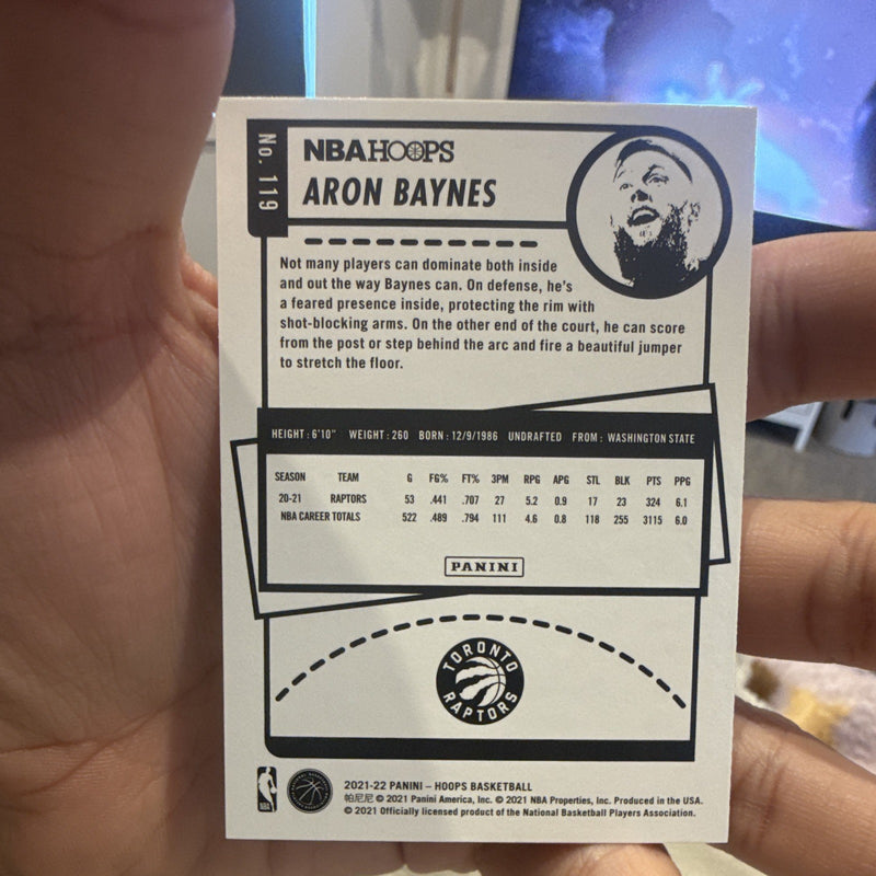 Panini 2021 22 NBA Hoops Aron Baynes Base Set Toronto Raptors #1191