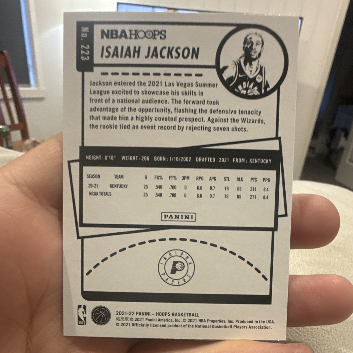Panini Isaiah Jackson Rookie 2021 22 NBA Hoops Indiana Pacers Card #2231