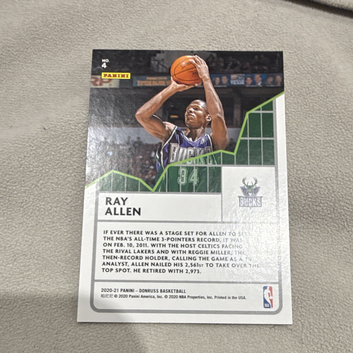 Ray Allen All Time League Leaders #4 2020 21 Panini Donruss Bucks Insert1