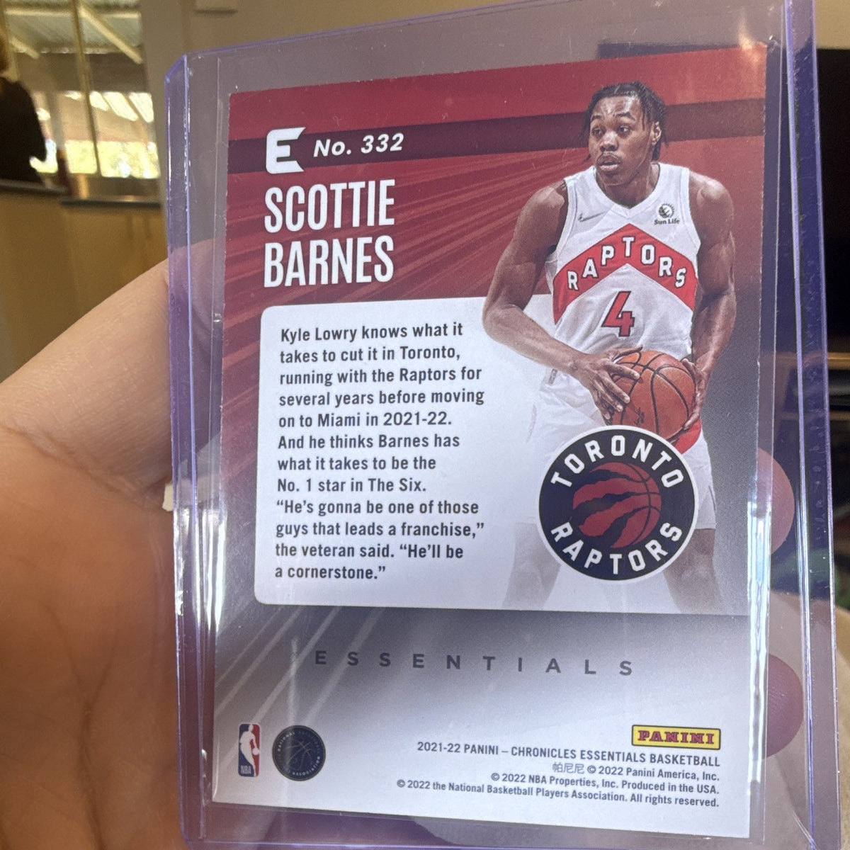 Panini 2021 22 Chronicles Essentials Scottie Barnes Rookie RC #332 Raptors1