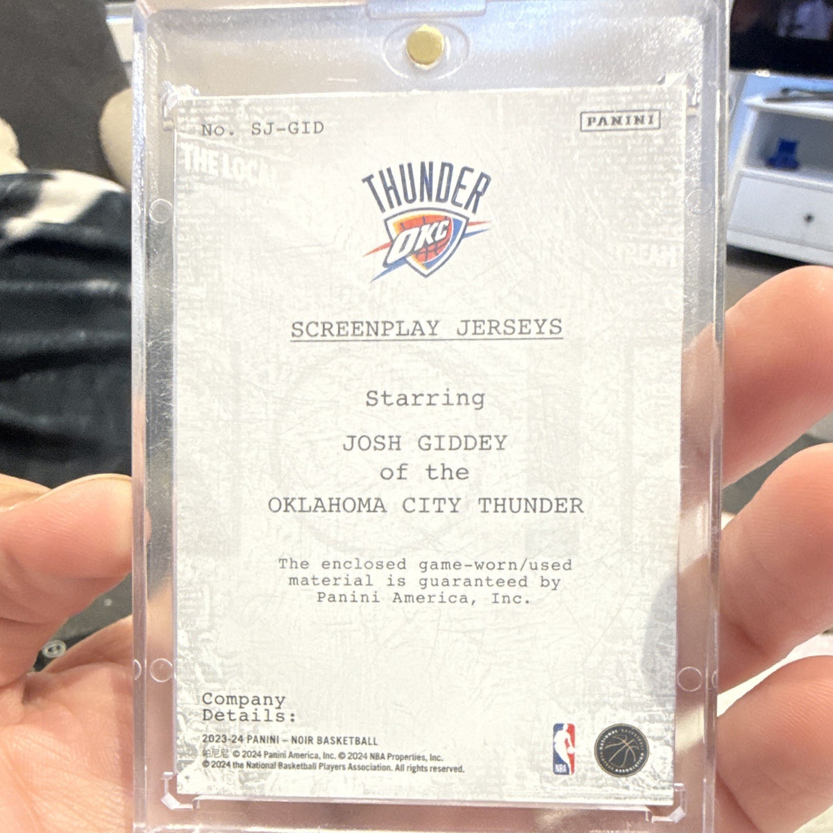 Panini Noir Screenplay Jerseys Josh Giddey OKC Thunder SJ GID 99/99 Bookend!2