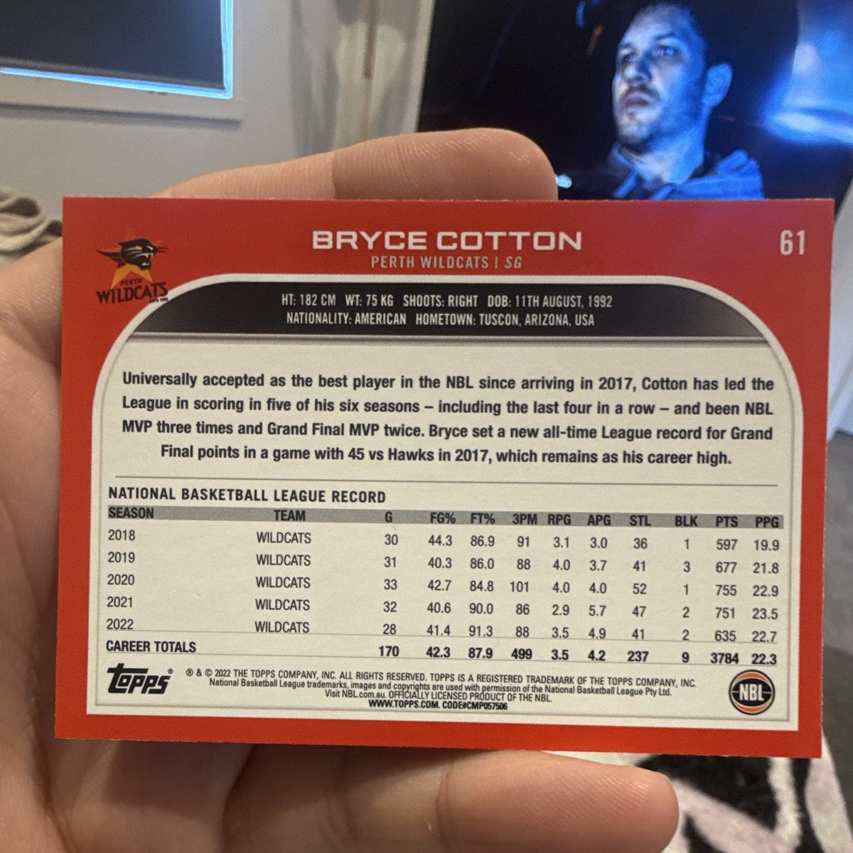 Topps NBL Bryce Cotton Perth Wildcats #61 2022 Basketball Trading Card1