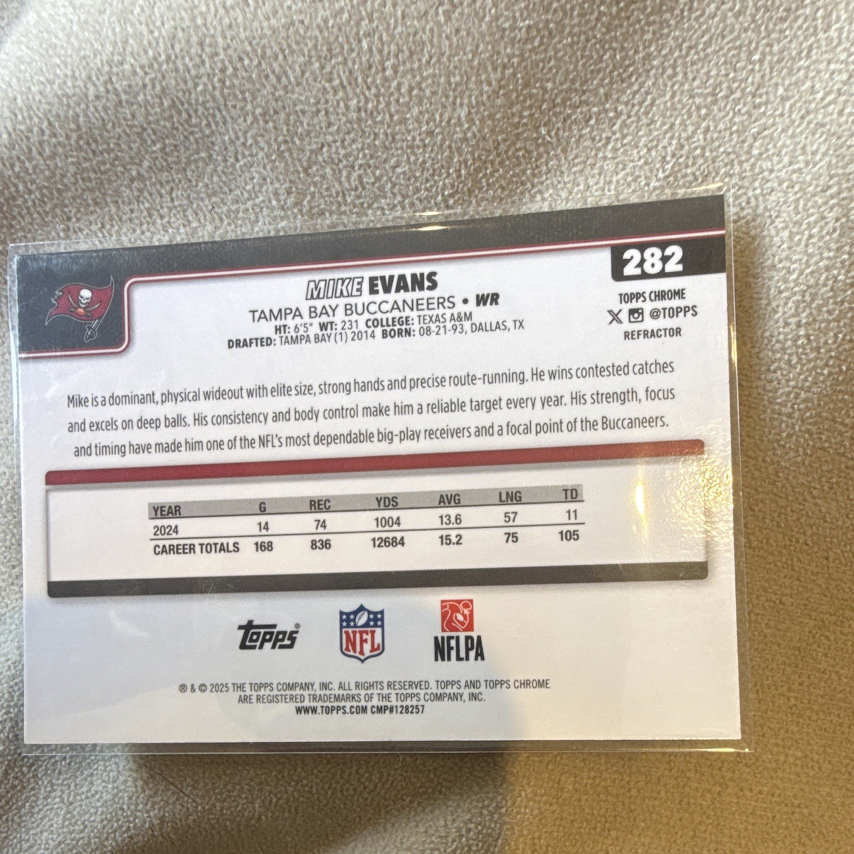 Topps Chrome Refractor Mike Evans Tampa Bay Buccaneers 282 - 20243
