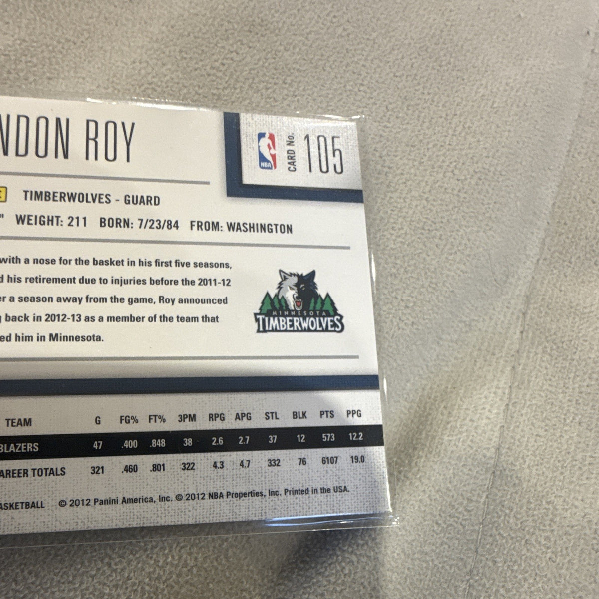 Panini 2012 13 Limited Basketball Brandon Roy Base 105 NBA2