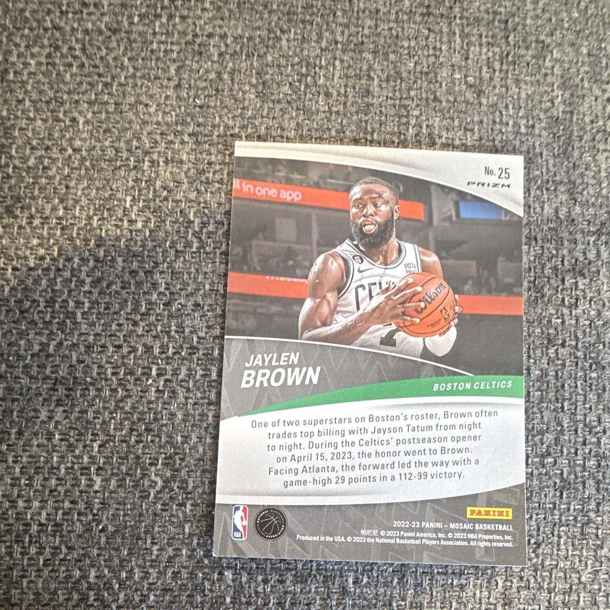 Panini 2022-23 Mosaic Basketball Jaylen Brown Boston Celtics No. 25 Prizm Mosaic1