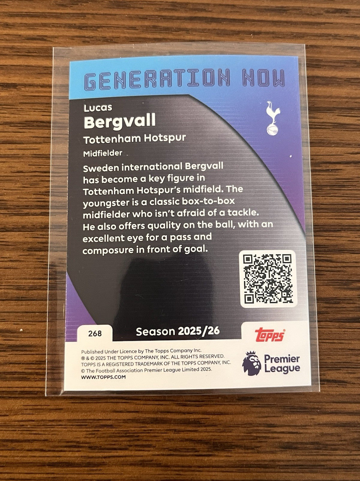 Topps Premier League Generation Now Lucas Bergvall Tottenham Hotspur 268 2025/262