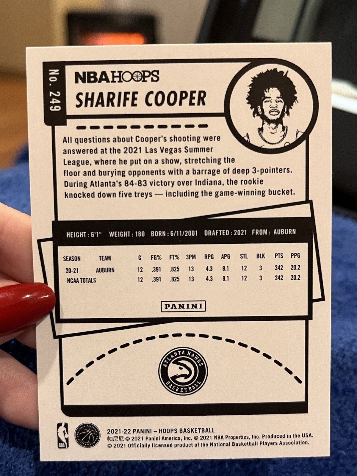 Panini 2021 22 NBA Hoops Sharife Cooper Rookie Atlanta Hawks #2492