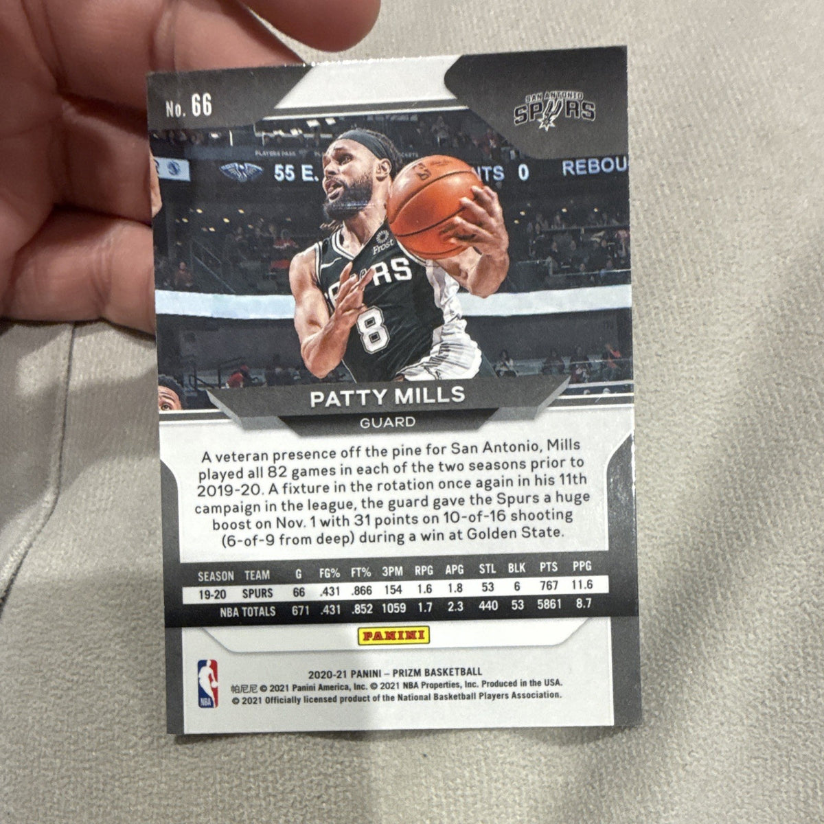 Panini Prizm 2020-21 Base Basketball Patty Mills San Antonio Spurs Card #662