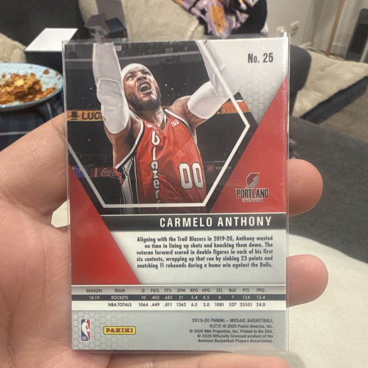 Carmelo Anthony Base Set 2019 20 Panini Mosaic Portland Trail Blazers 251