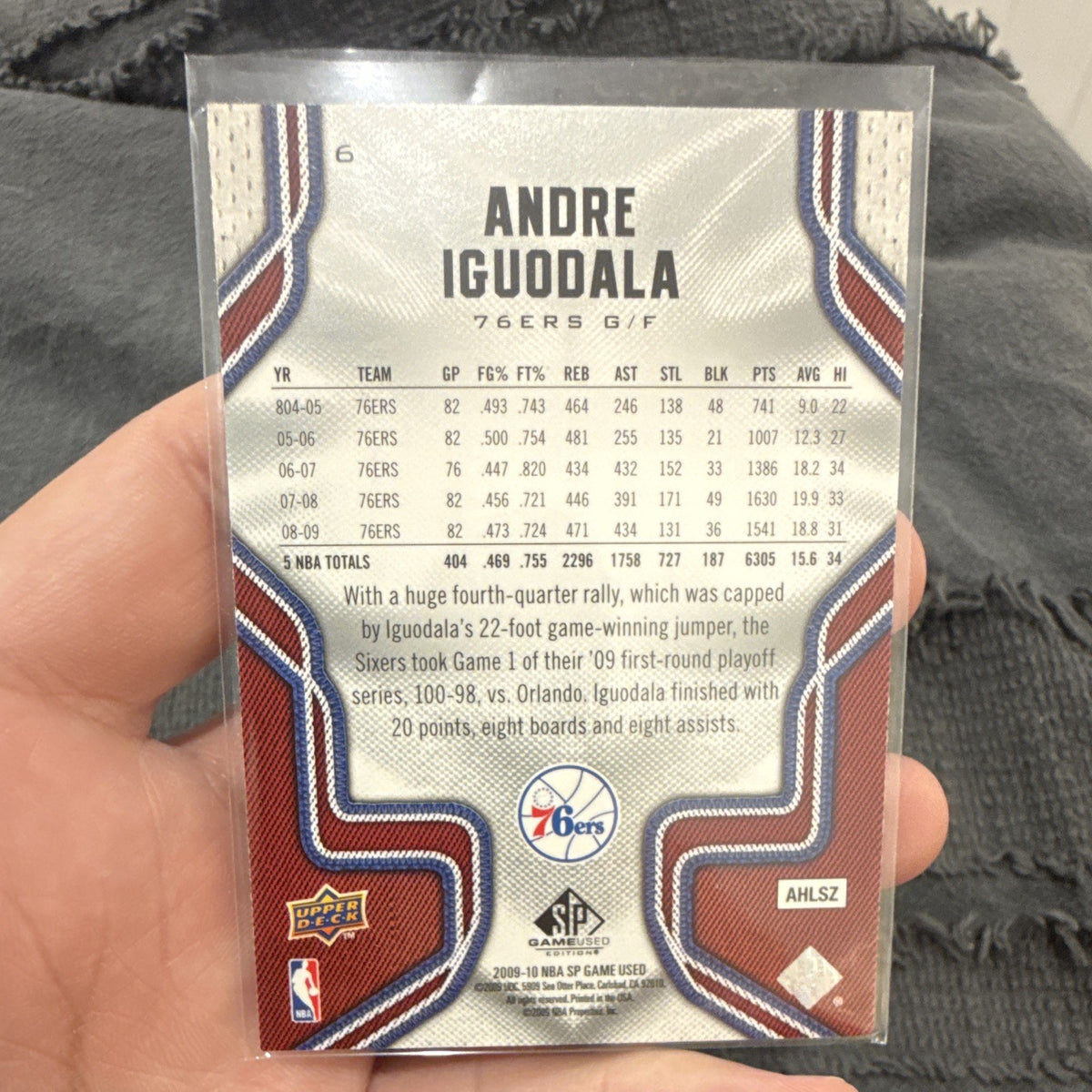Upper Deck Andre Iguodala Base 2009 10 NBA SP Game Used #6 76ers1