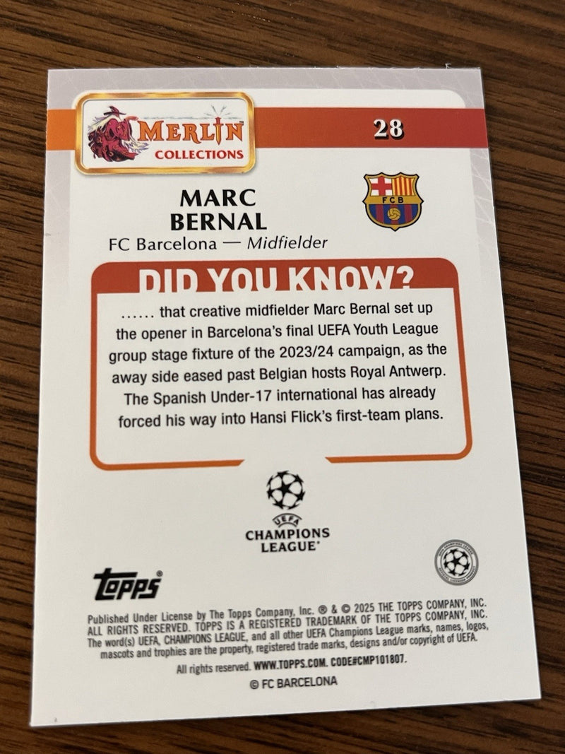 Marc Bernal Rookie RC Topps Merlin Collections UEFA Champions League #282
