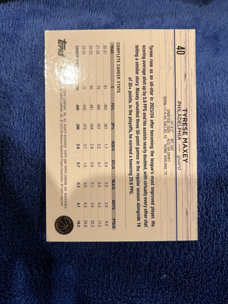 Topps Chrome Tyrese Maxey Philadelphia 76ers #40 2023 24 Hologram NBA2