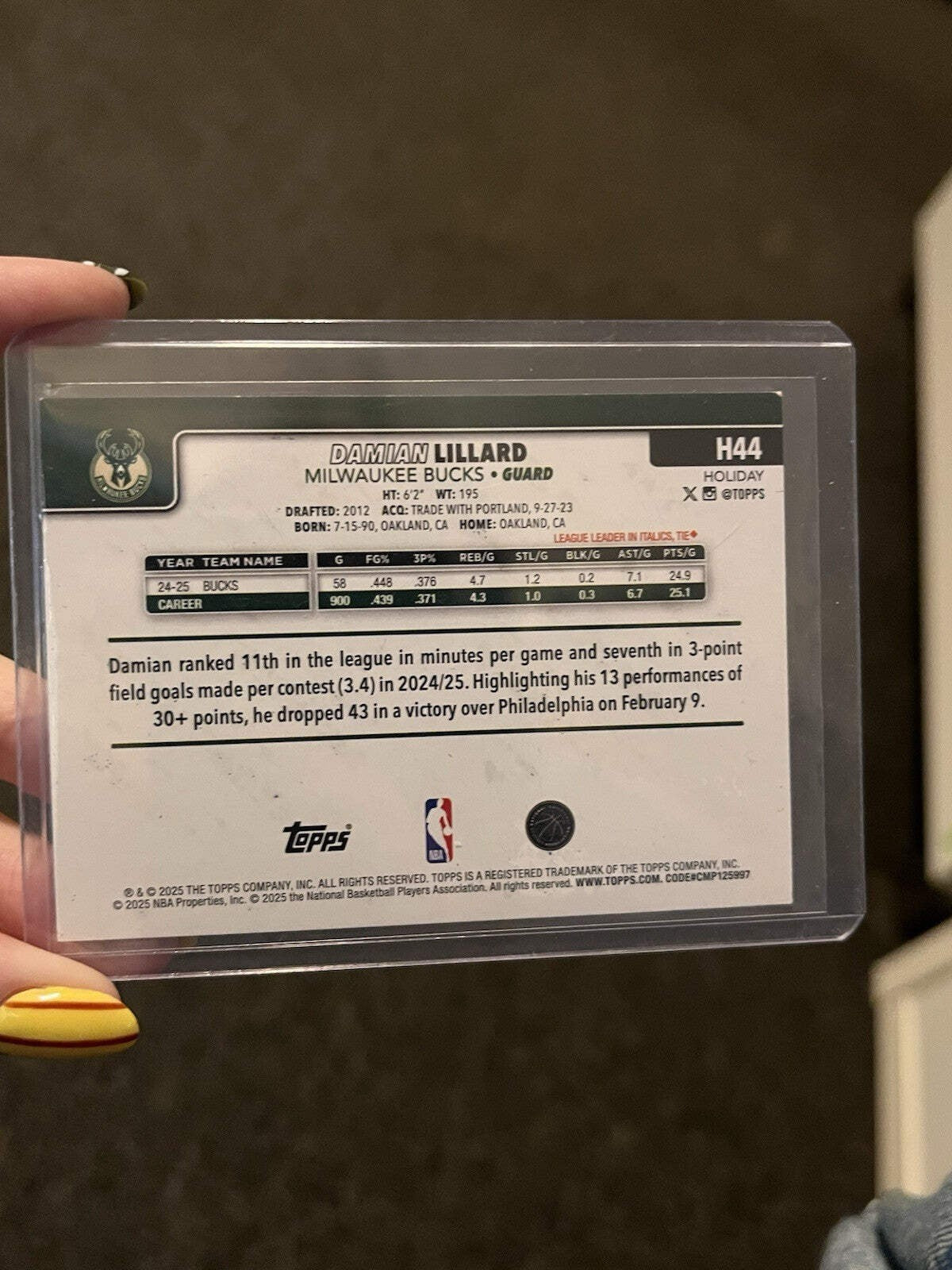 Damian Lillard Holiday Insert H44 Topps Holiday Milwaukee Bucks 2024 25 NBA2