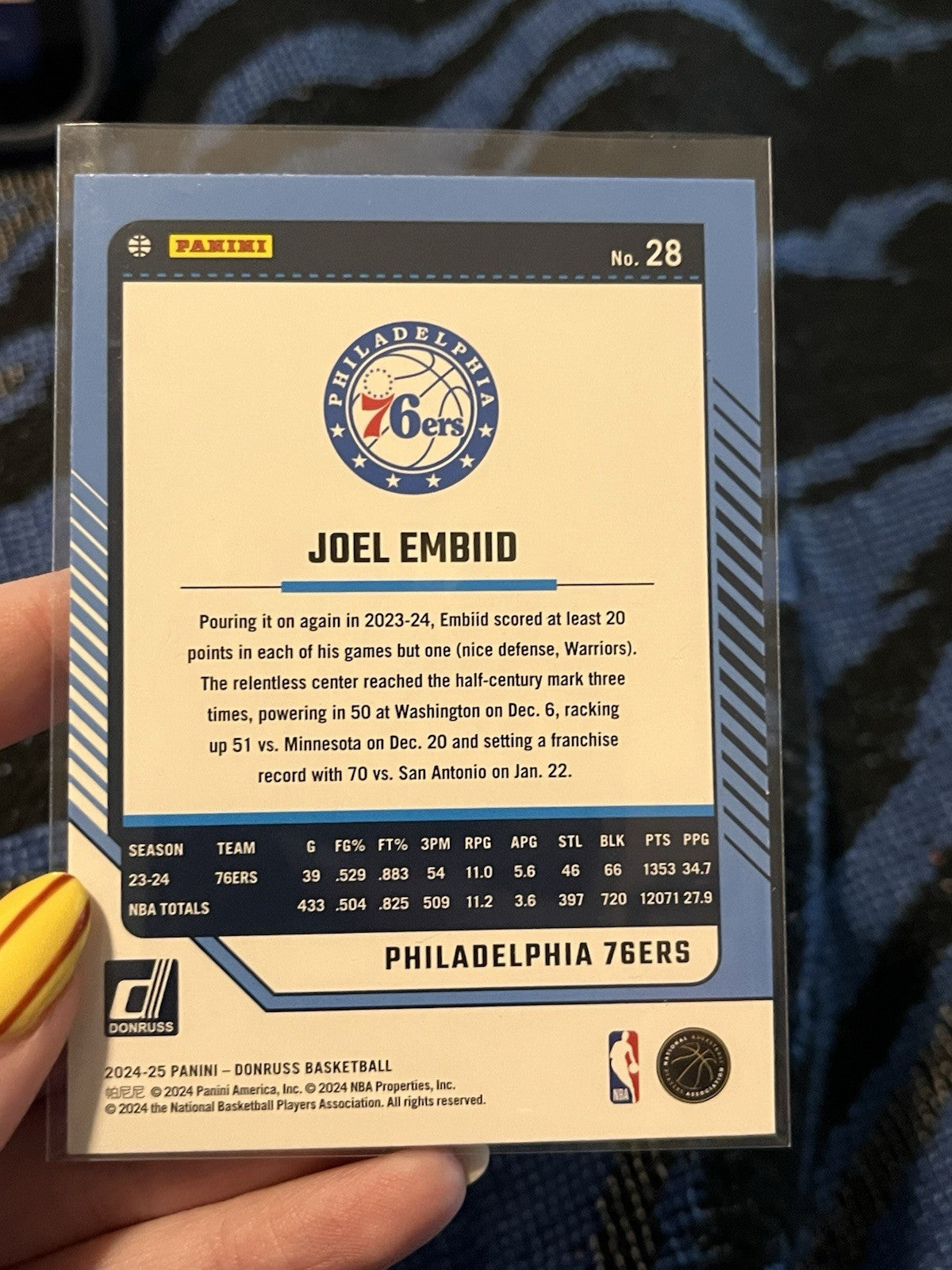 Panini Donruss 2024 25 Joel Embiid Base Set Philadelphia 76ers #282