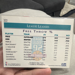 SkyBox NBA Hoops 1992 League Leaders 92 Free Throw % #322 Price Bird Insert1