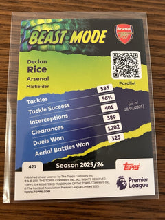Topps Premier League Declan Rice Arsenal Beast Mode Parallel #421 2025/262