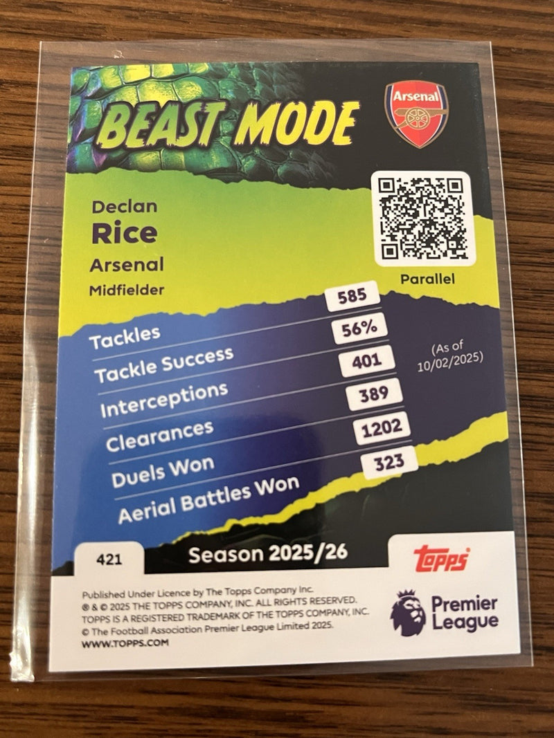 Topps Premier League Declan Rice Arsenal Beast Mode Parallel #421 2025/262