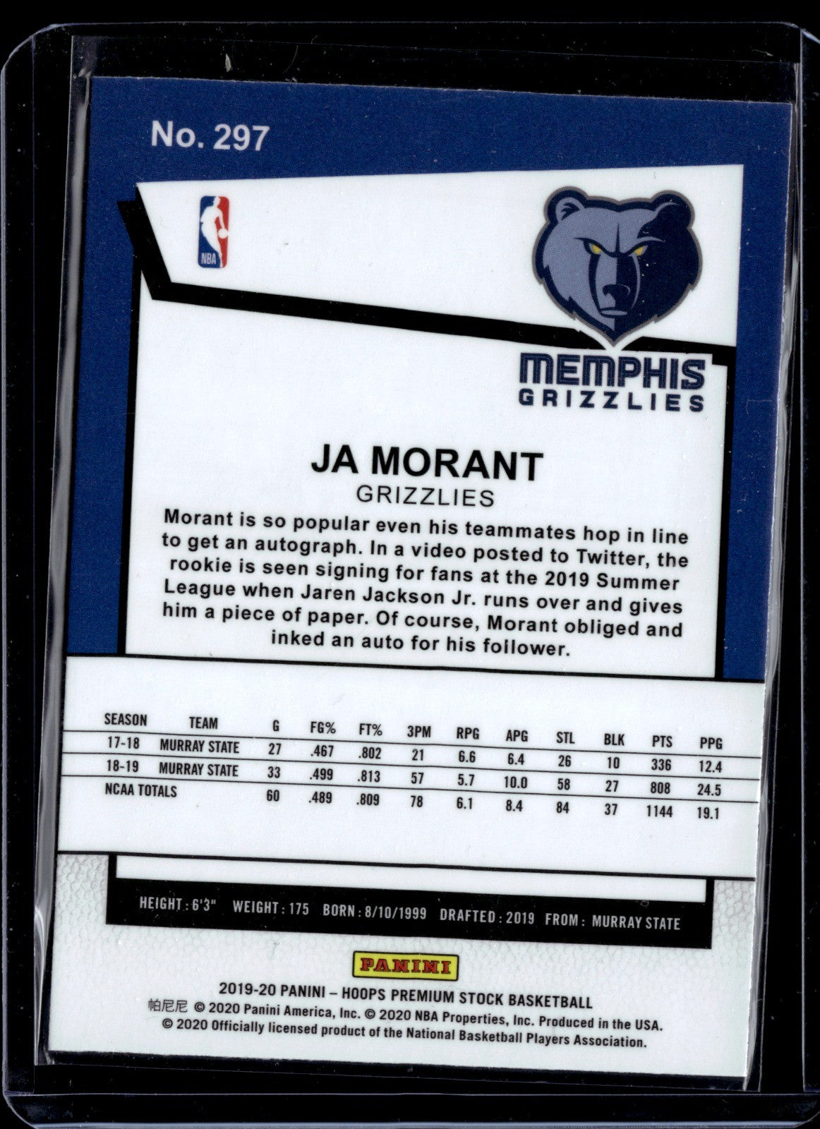 Ja Morant Base Hoops Premium Stock 297 NM1