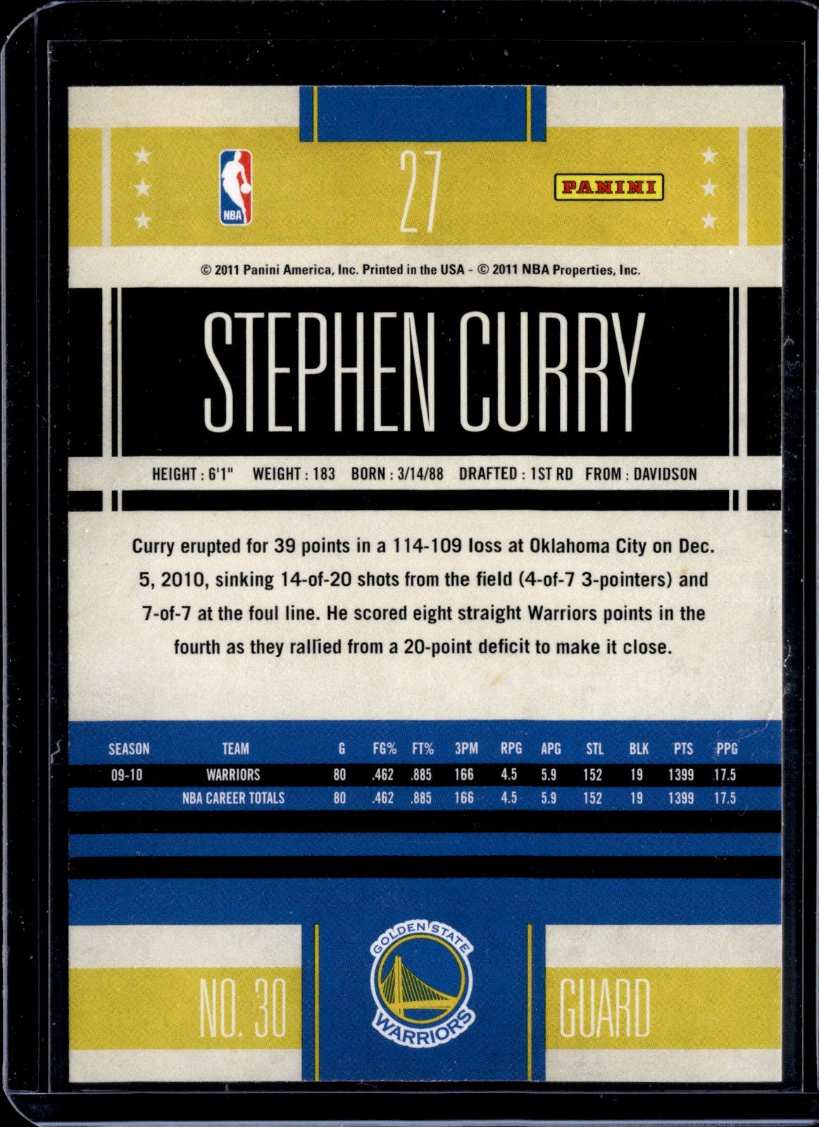 Stephen Curry Base Panini Classics 27 NM1